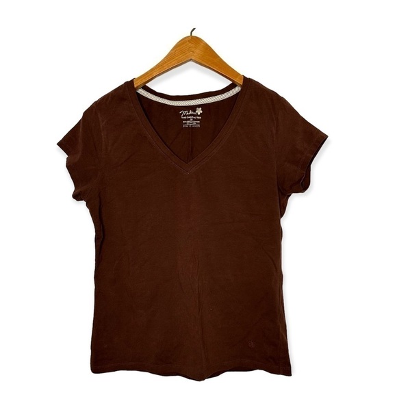 Madison The Organic Tee Brown Short Sleeve V-Neck T-Shirt Size M - Picture 1 of 5